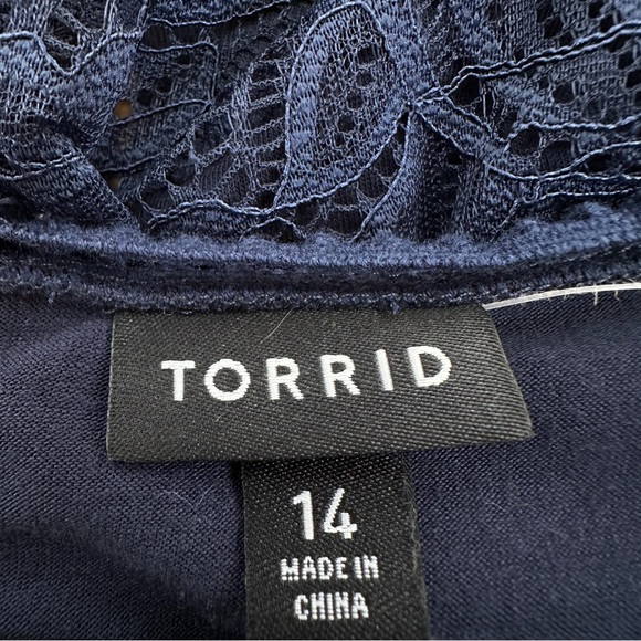 Navy Blue Lace V Neck Short Sleeve Fitted Dress Lined Size 14 - Picture 8 of 8